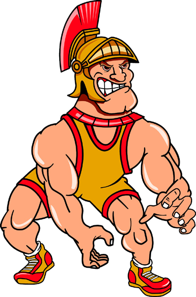 Trojan wrestling mascot color vinyl sports decal. Customize on line. Trojan Wrestling